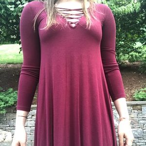 lace up maroon mini dress!